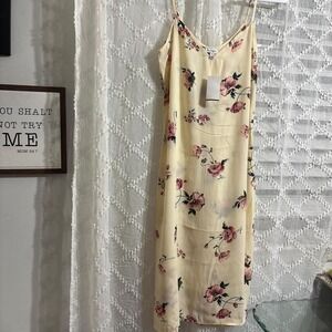 Lovesick Floral Midi Slip Dress Cream Pink V-Neck Adjustable Straps NWT Womens